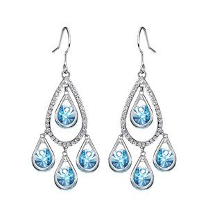 Water Drop Sea-Blue Tassel Hook Earrings